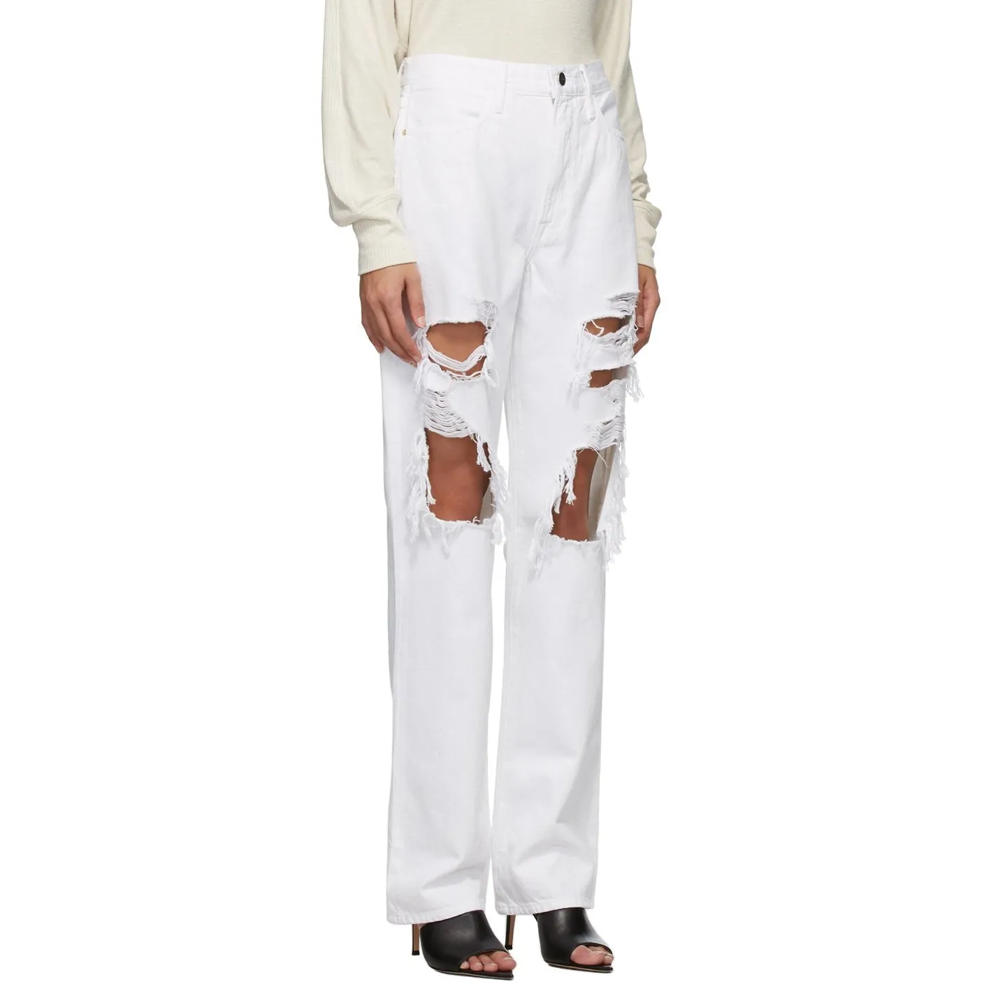Frame White Rumpled 'Le Hollywood' Jeans