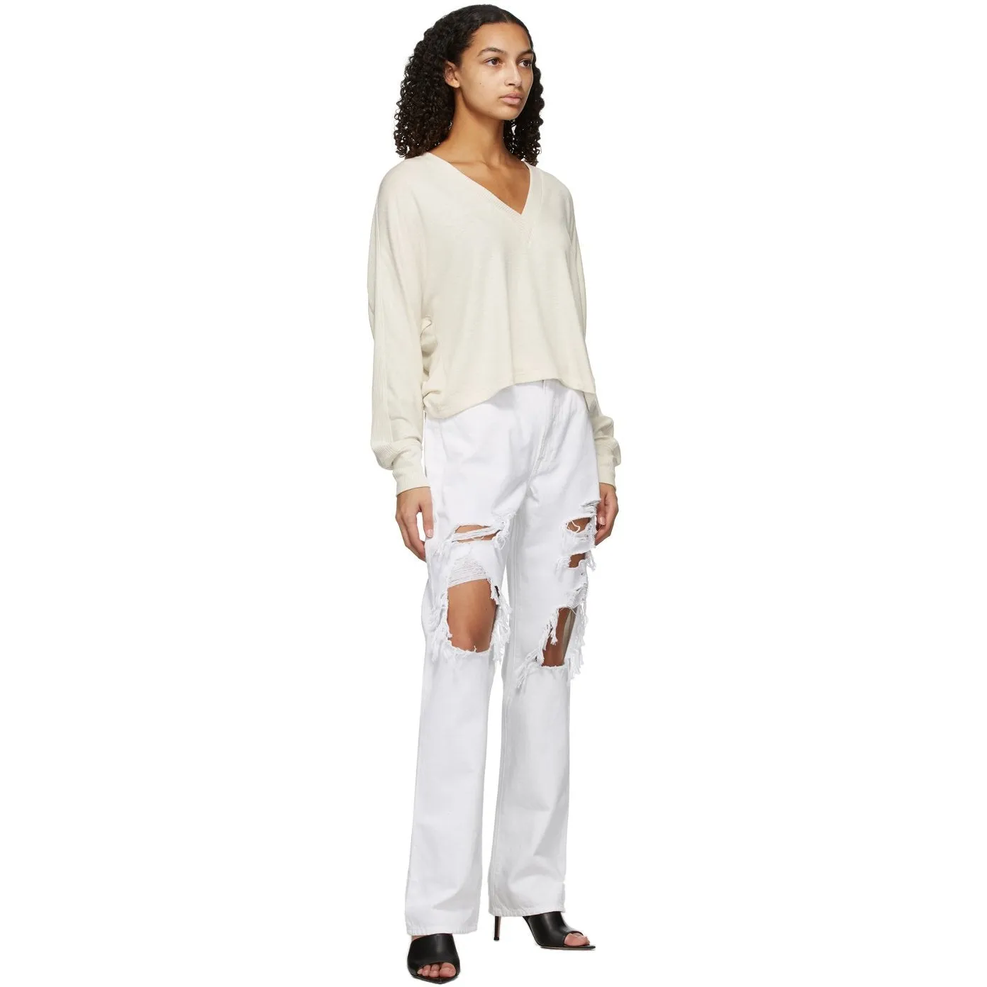 Frame White Rumpled 'Le Hollywood' Jeans