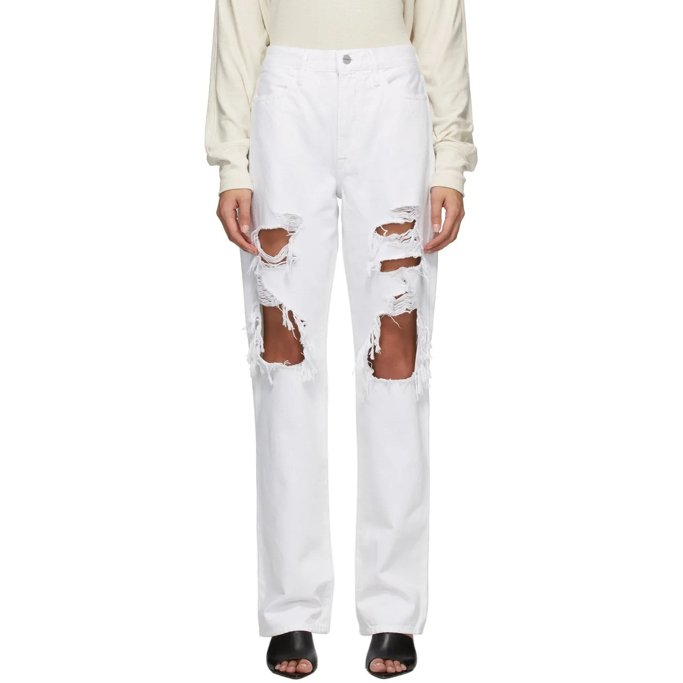 Frame White Rumpled 'Le Hollywood' Jeans