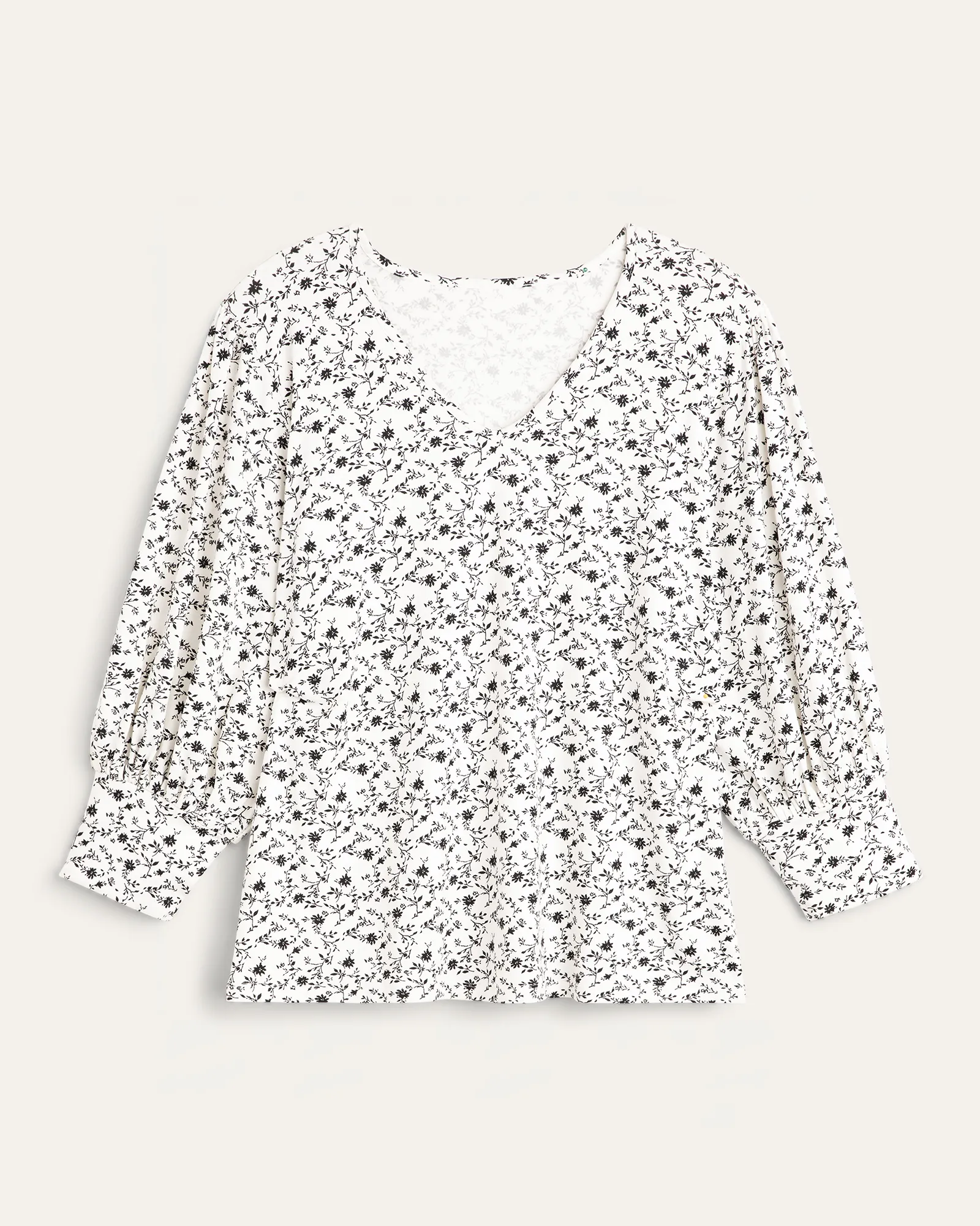 Heather Blouson-Sleeve Top | Ivory / Black