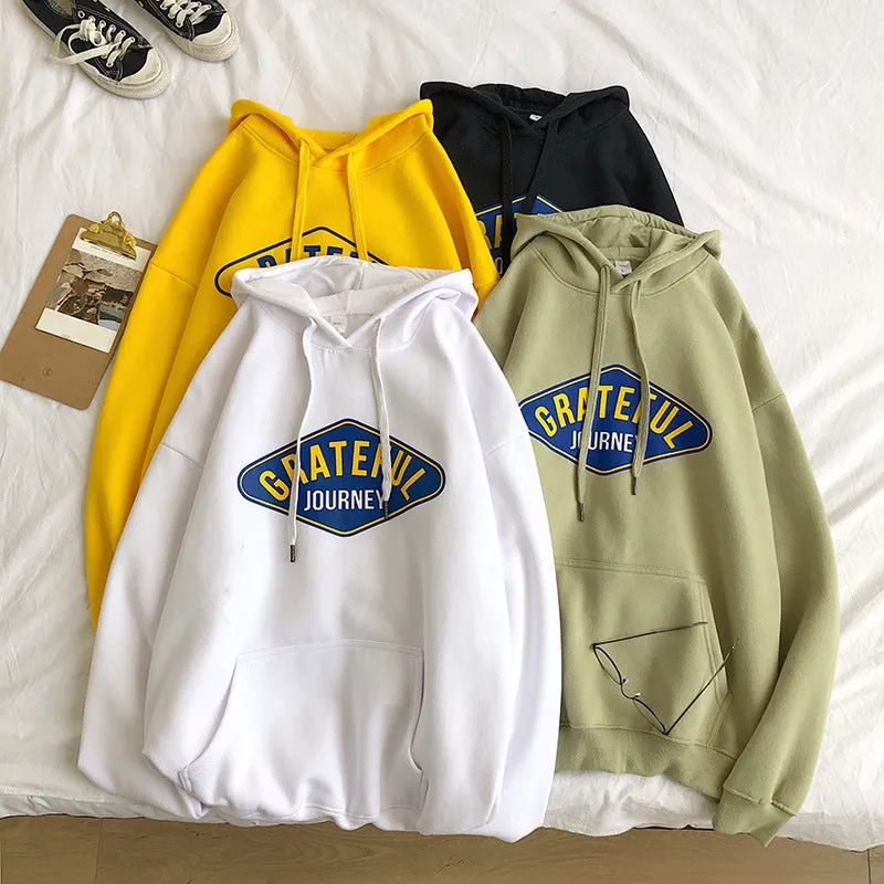 Hooded All-Matching Loose Sweatshirt Trendy Alphabets Teens Tops Outerwear