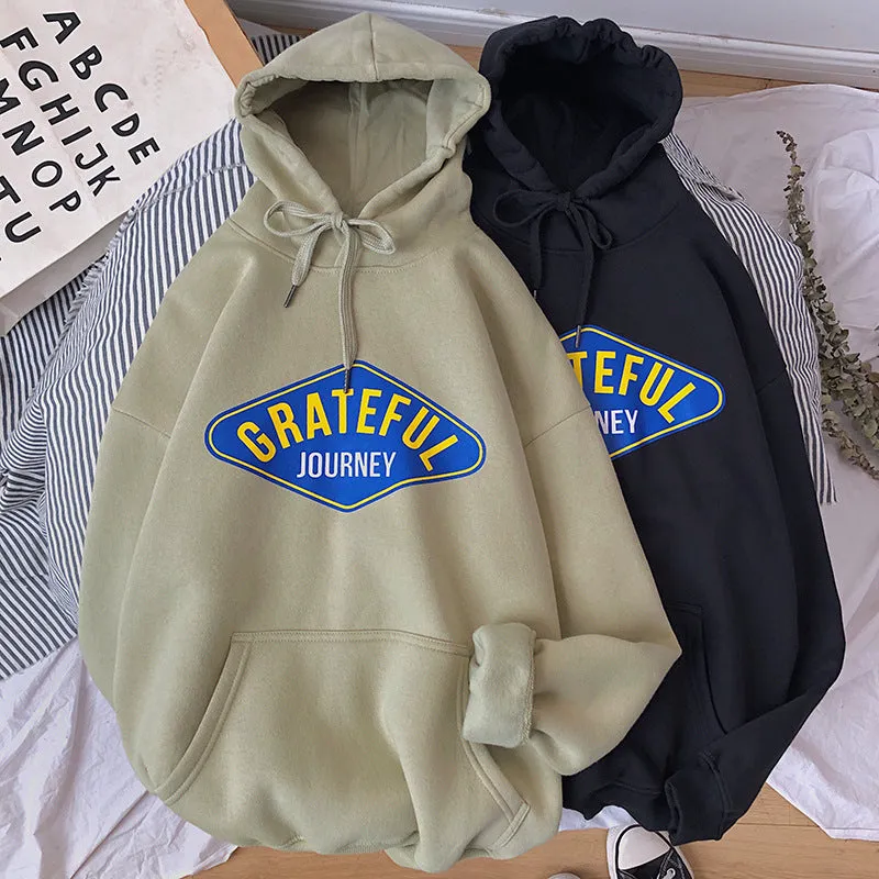 Hooded All-Matching Loose Sweatshirt Trendy Alphabets Teens Tops Outerwear