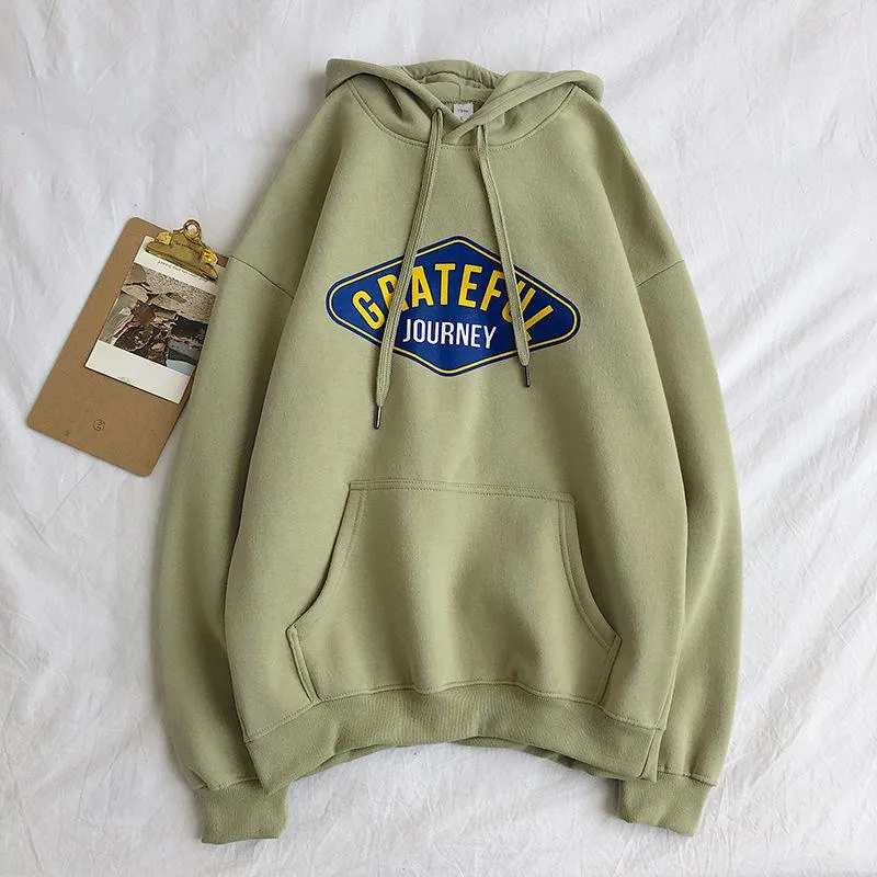 Hooded All-Matching Loose Sweatshirt Trendy Alphabets Teens Tops Outerwear