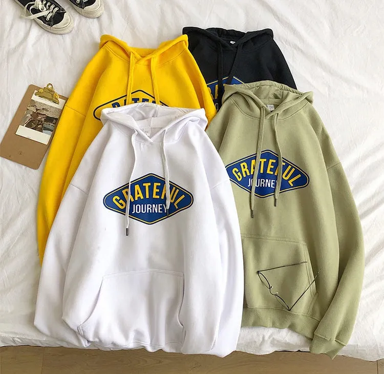 Hooded All-Matching Loose Sweatshirt Trendy Alphabets Teens Tops Outerwear