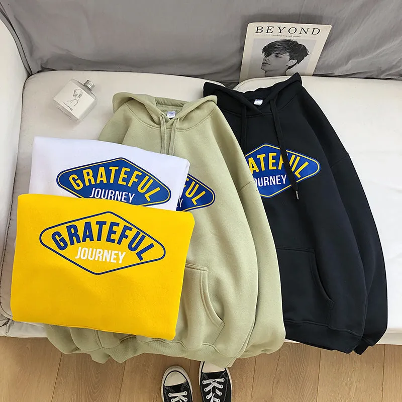 Hooded All-Matching Loose Sweatshirt Trendy Alphabets Teens Tops Outerwear