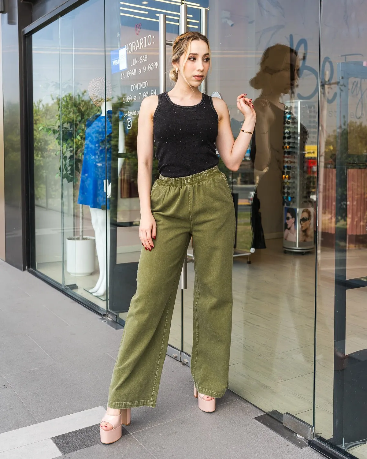Jeans denim elsticos pierna ancha