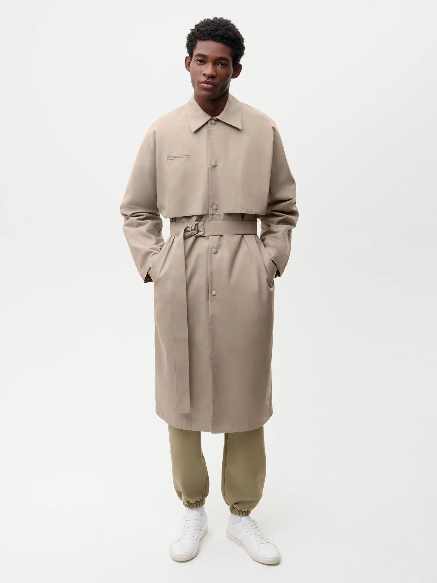 Mens Organic Cotton Trench Coat—taupe