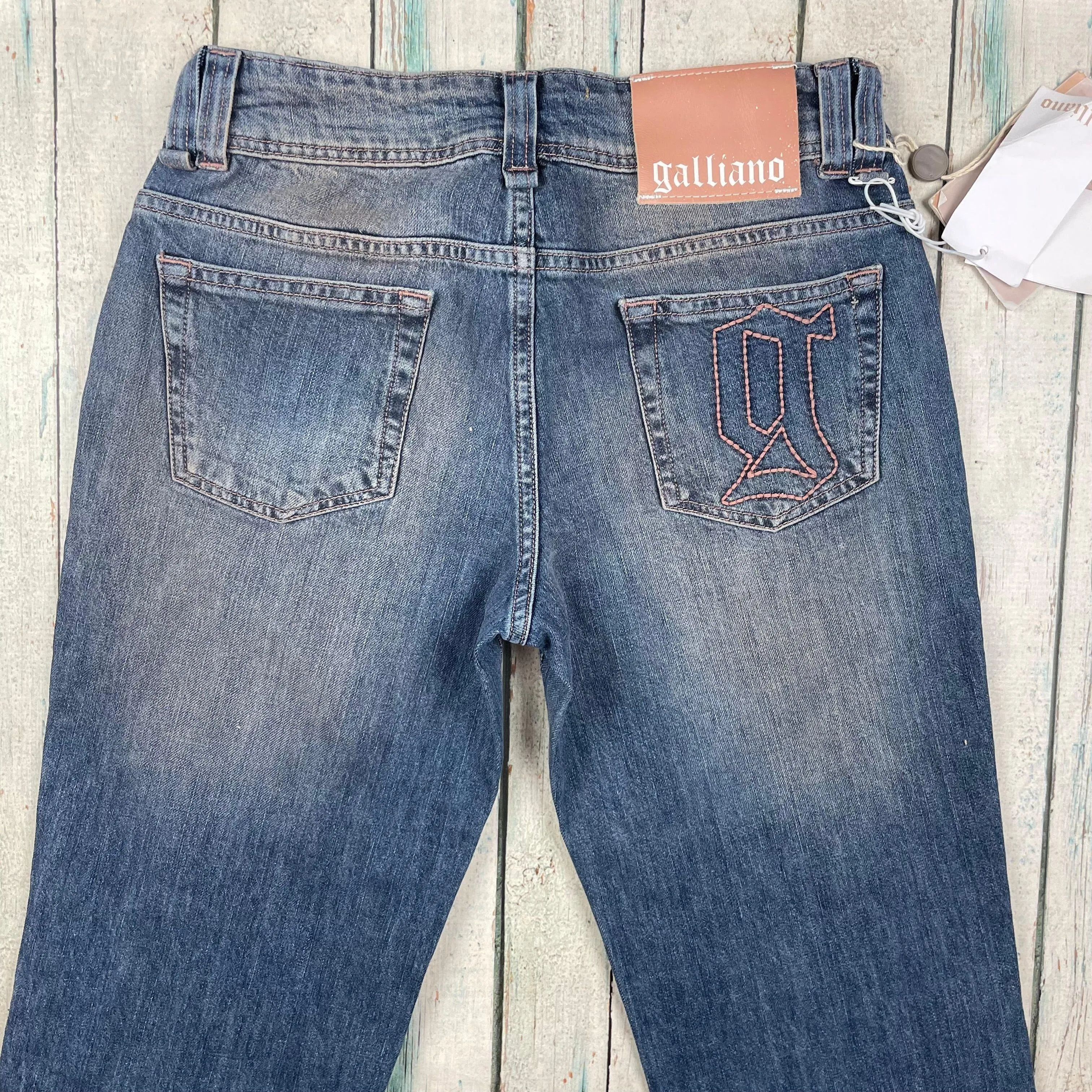 NWT - Galliano Slim Straight Logo Pocket Stretch Jeans -Size 26