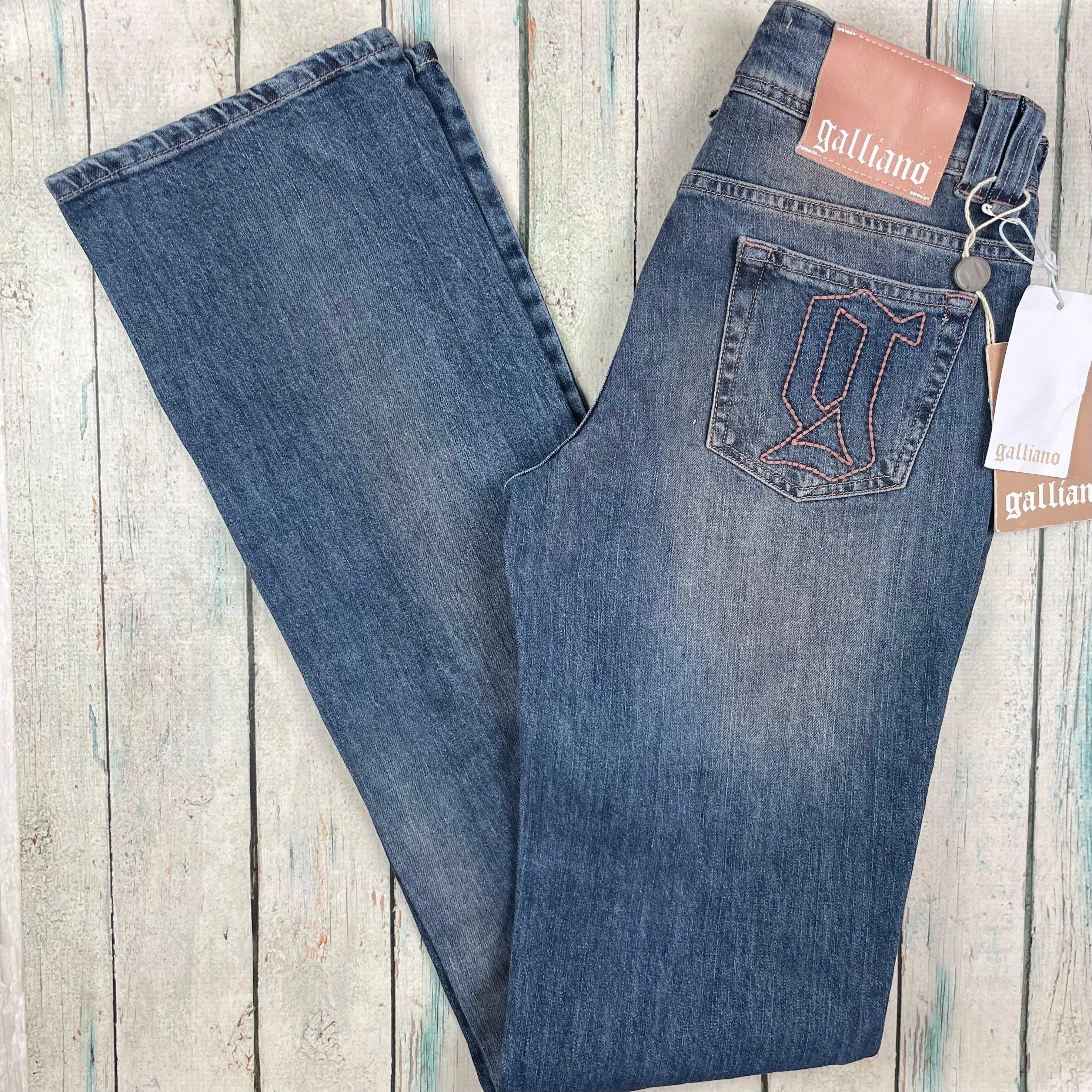 NWT - Galliano Slim Straight Logo Pocket Stretch Jeans -Size 26