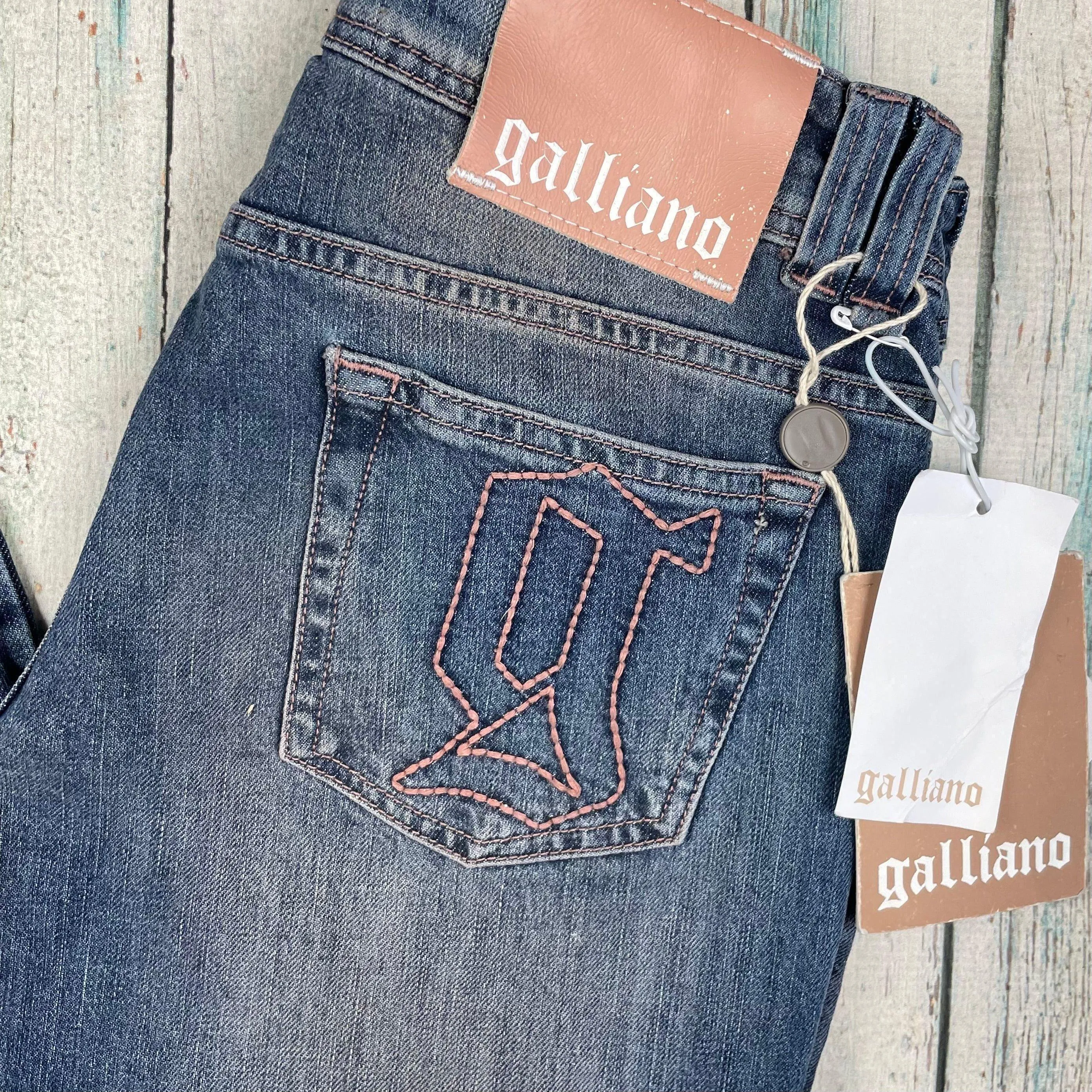 NWT - Galliano Slim Straight Logo Pocket Stretch Jeans -Size 26
