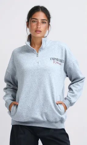 O200146 - Zipped Stand Neck with Print - Heather Grey