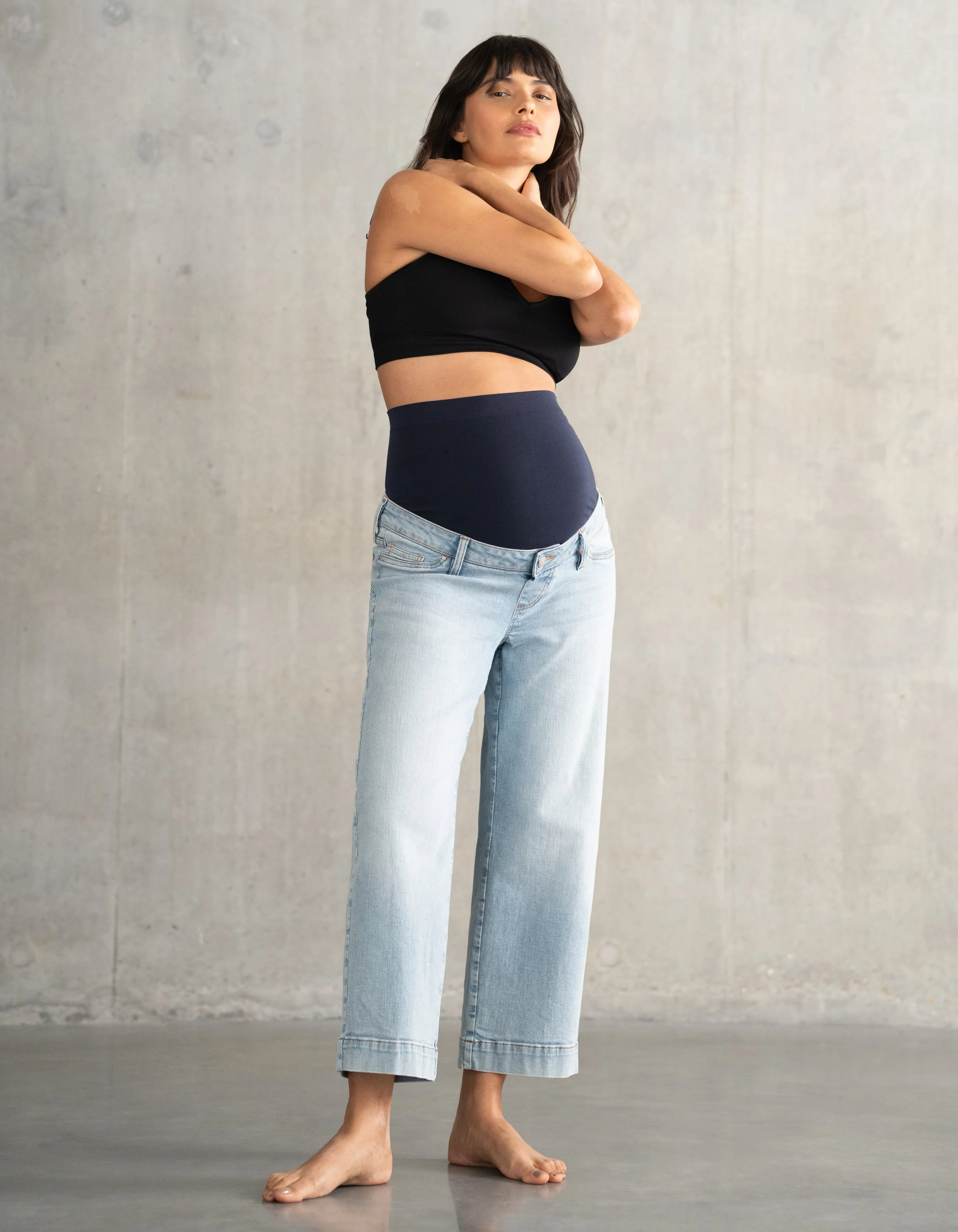 Organic Cropped Straight Wide-Leg Maternity Jeans