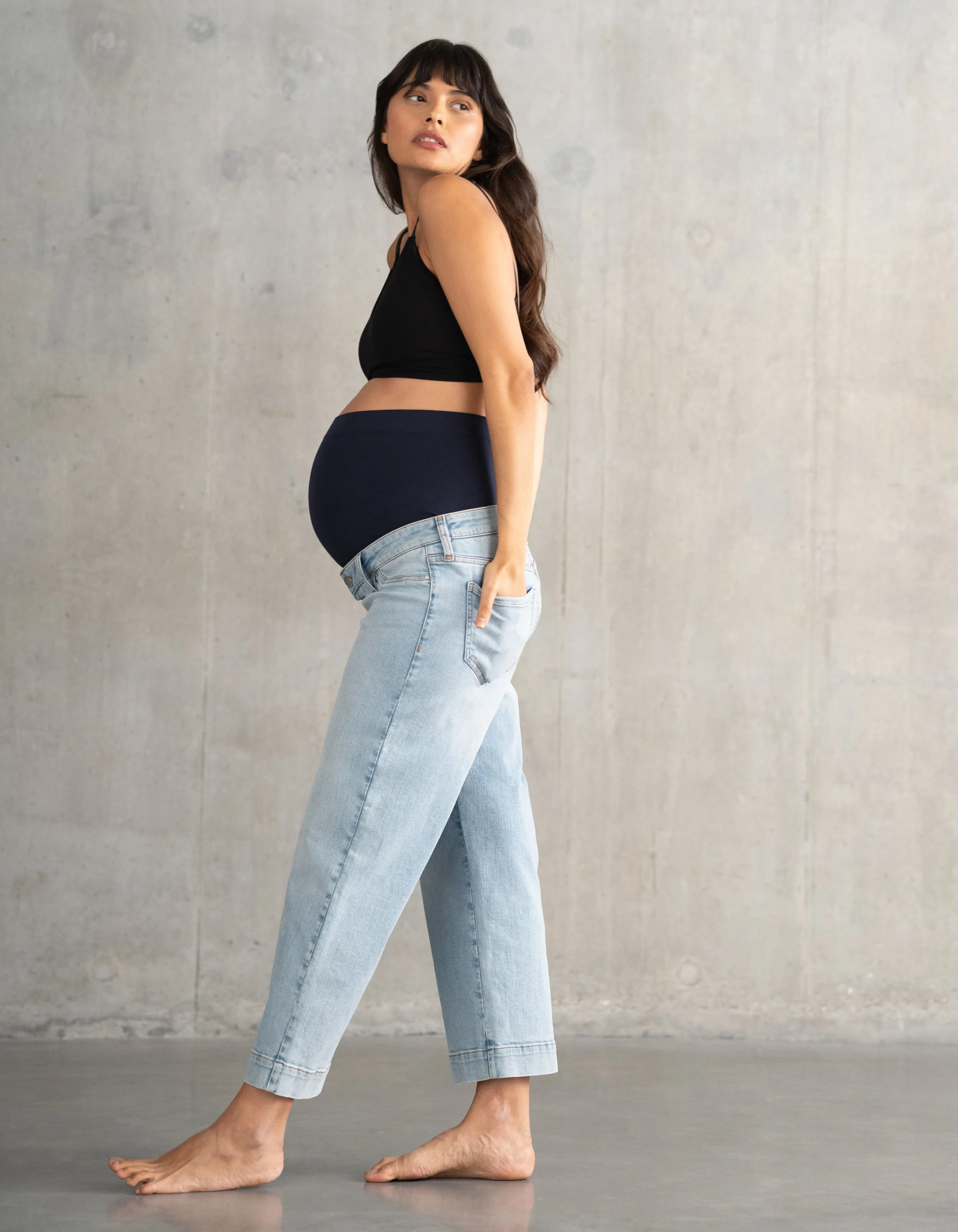 Organic Cropped Straight Wide-Leg Maternity Jeans