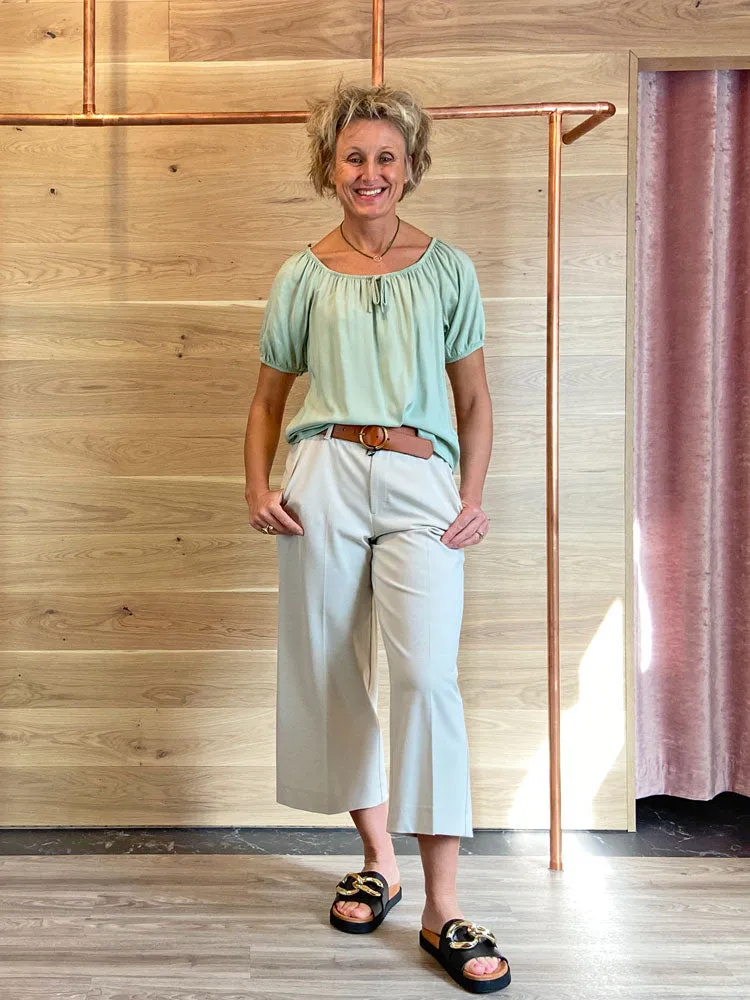 Oui Wide Leg Trousers Stone Melange