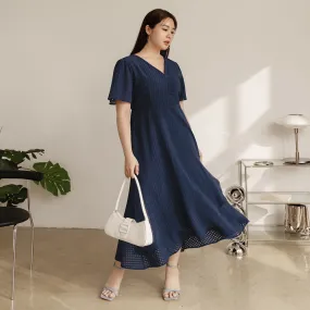 Party Dinner V-Neck Plaid Ruffle Long Maxi Dress