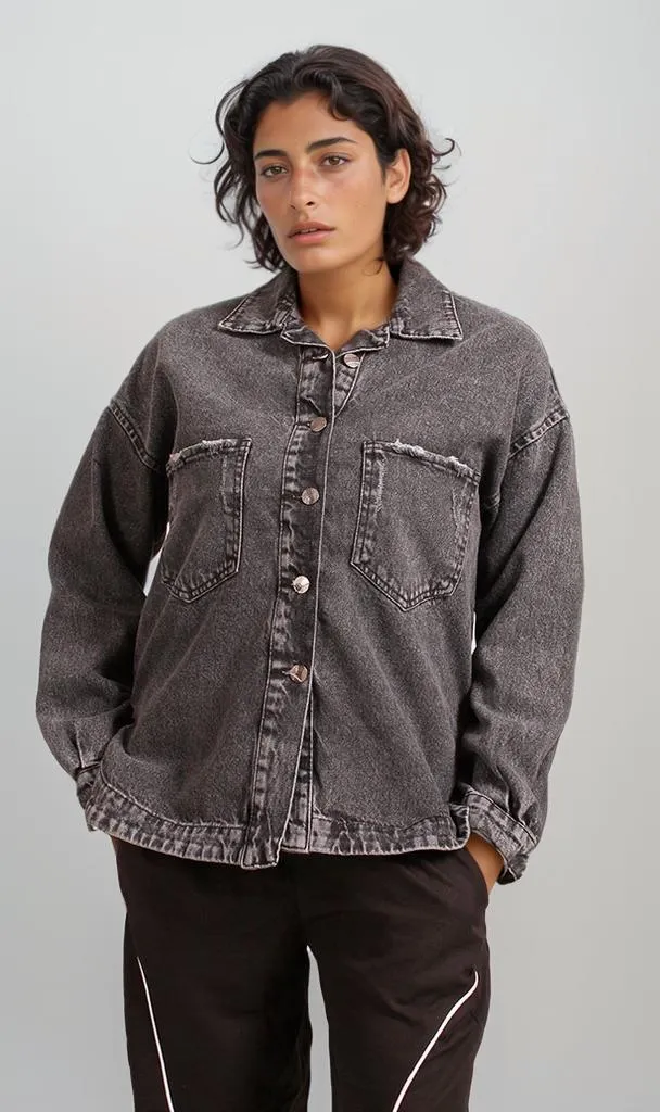 R207327 -Melton Denim Jacket - Washed Black