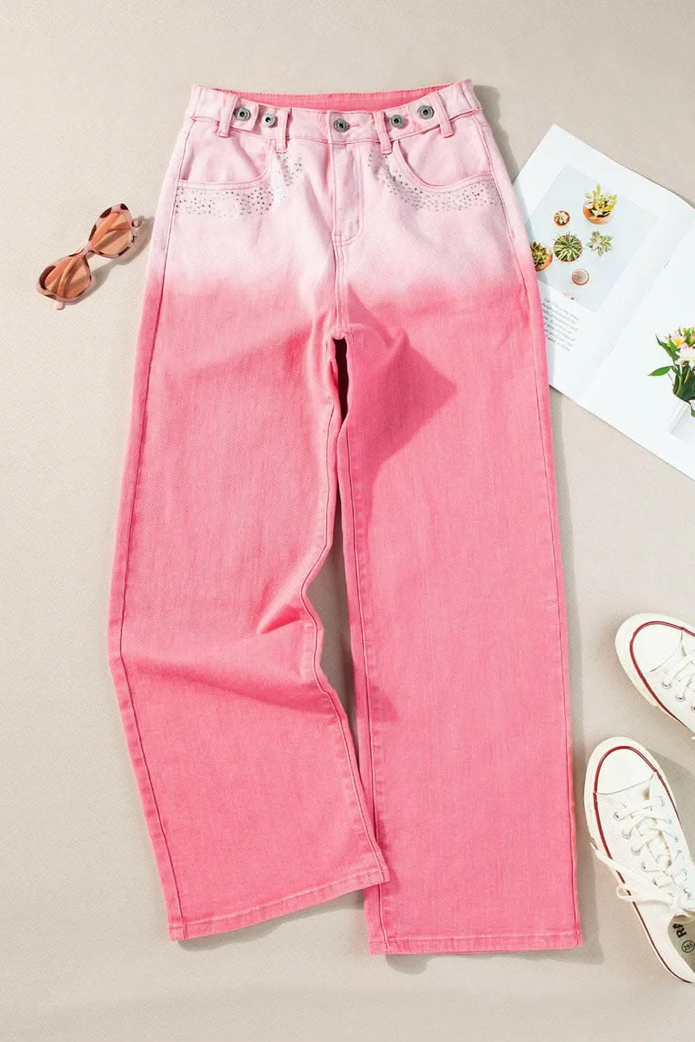Rhinestone gradient jeans for women