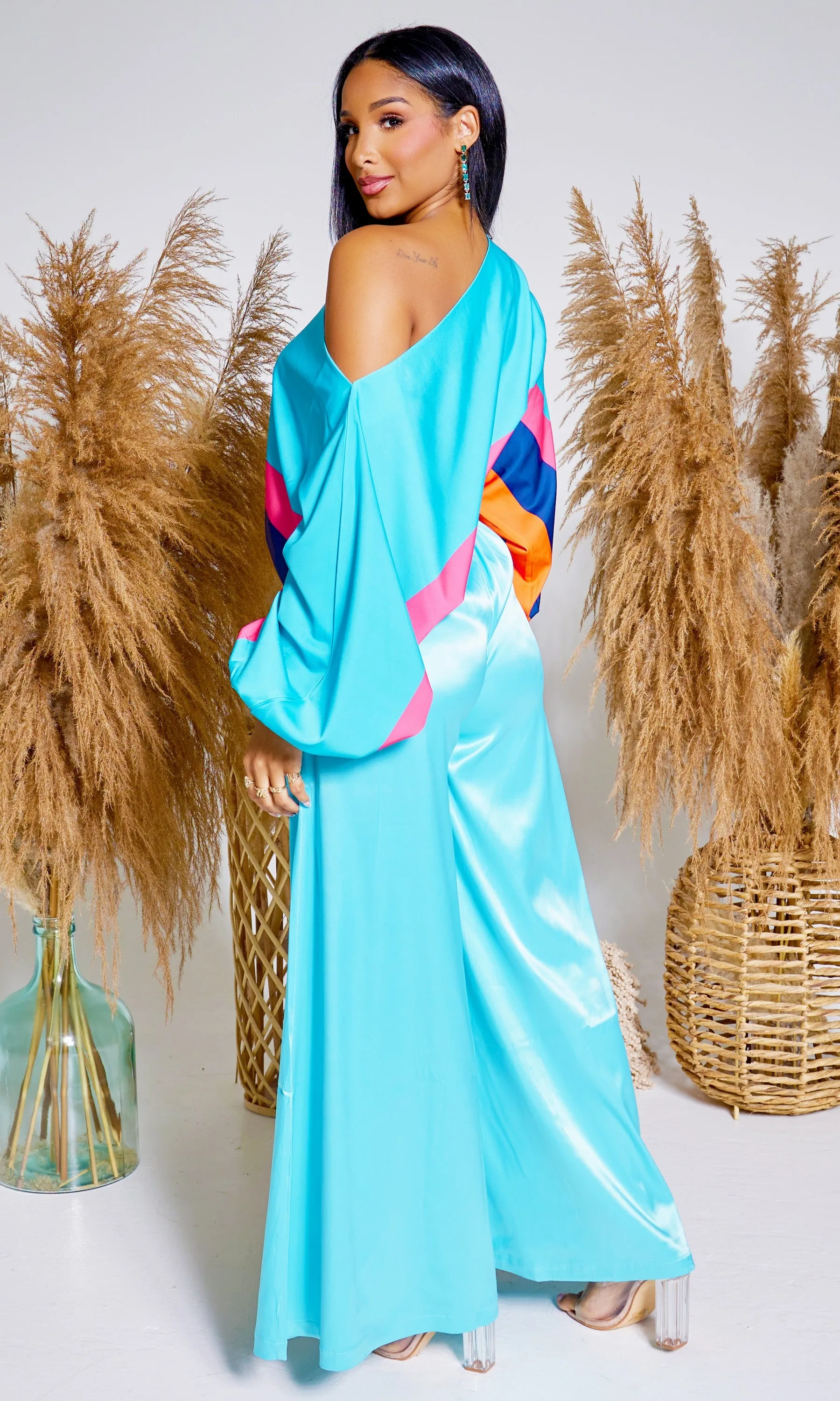 Sky | Elegance Silk Pants - Aqua