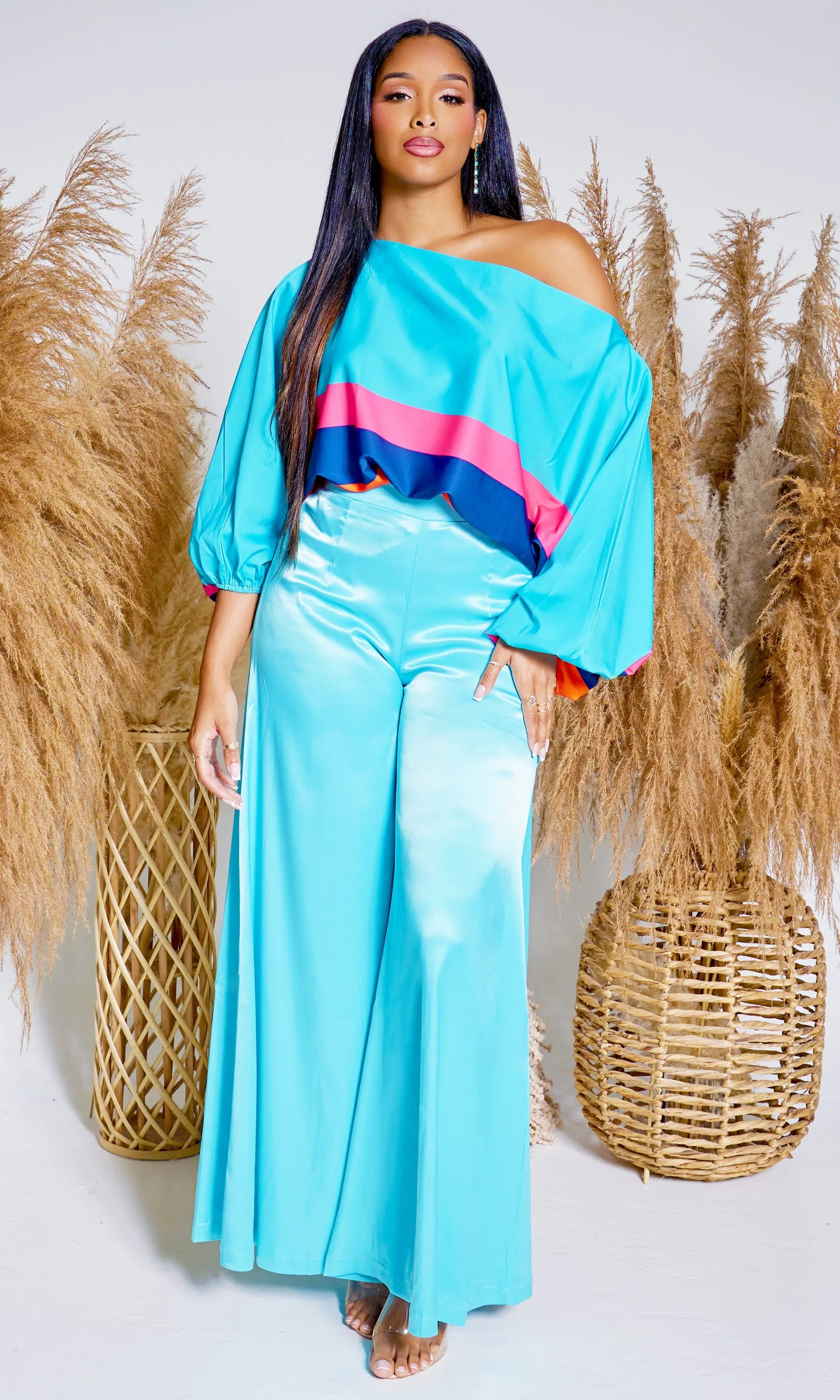 Sky | Elegance Silk Pants - Aqua