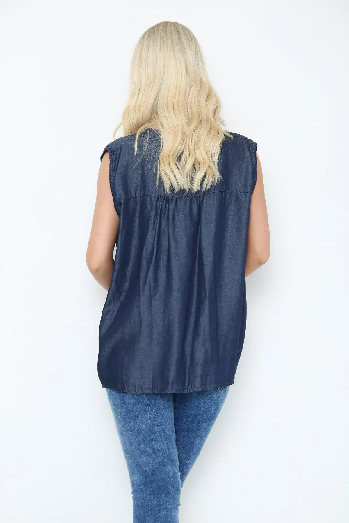 Sleeveless Denim V-Neck Top
