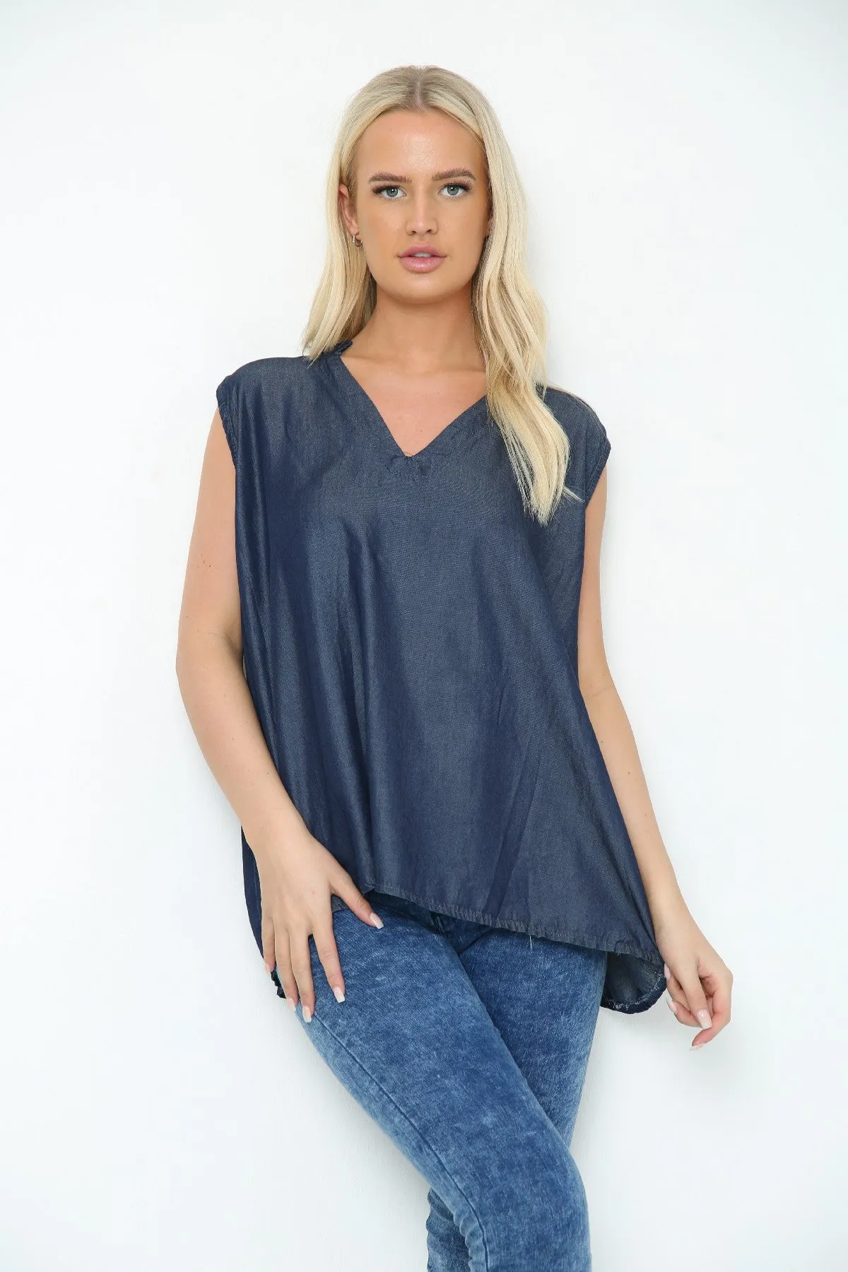 Sleeveless Denim V-Neck Top