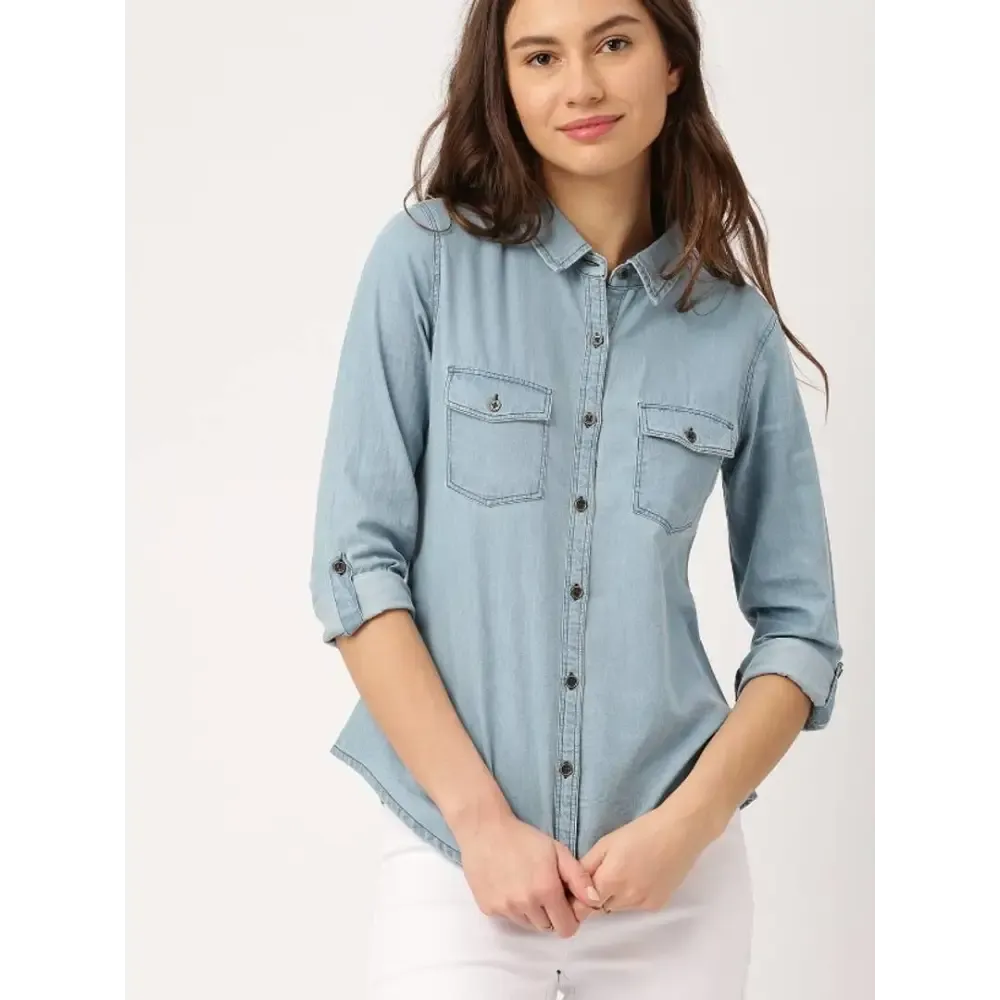 Stylish Denim Solid Shirt For Women