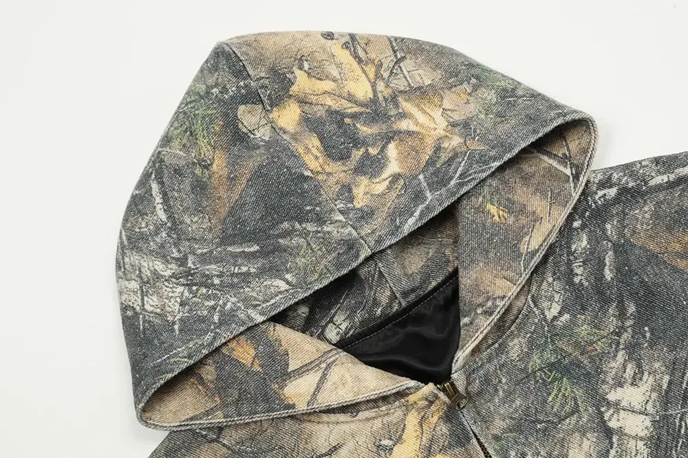 Vintage Camouflage Zipper Hooded Jacket