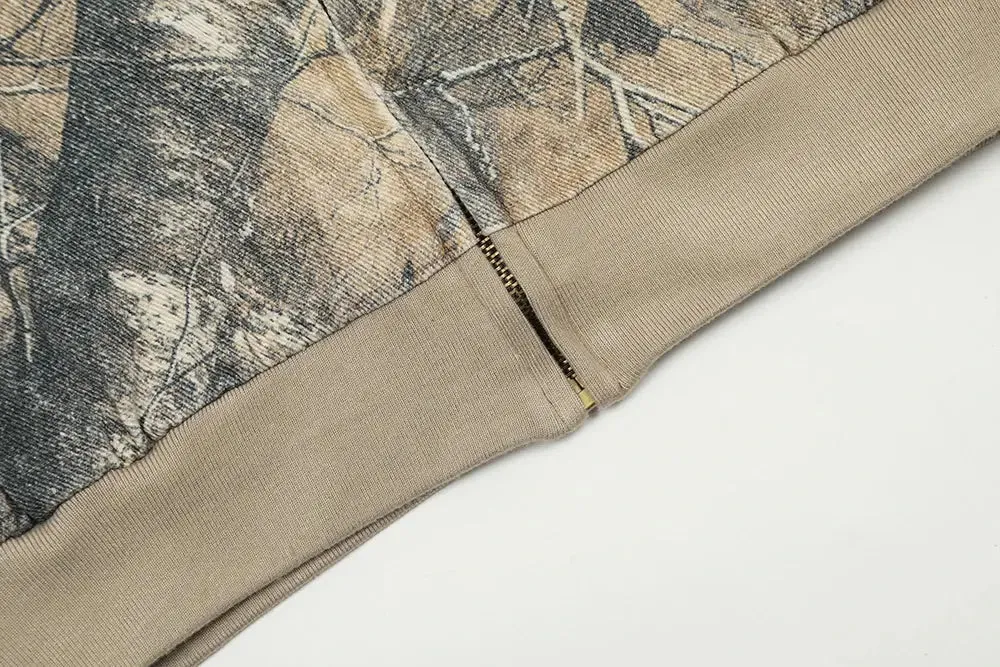 Vintage Camouflage Zipper Hooded Jacket