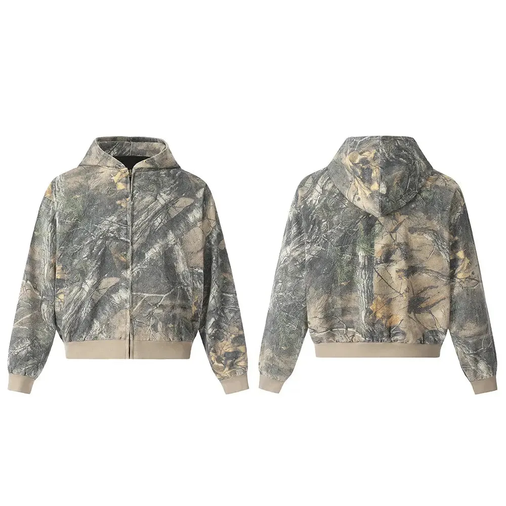Vintage Camouflage Zipper Hooded Jacket