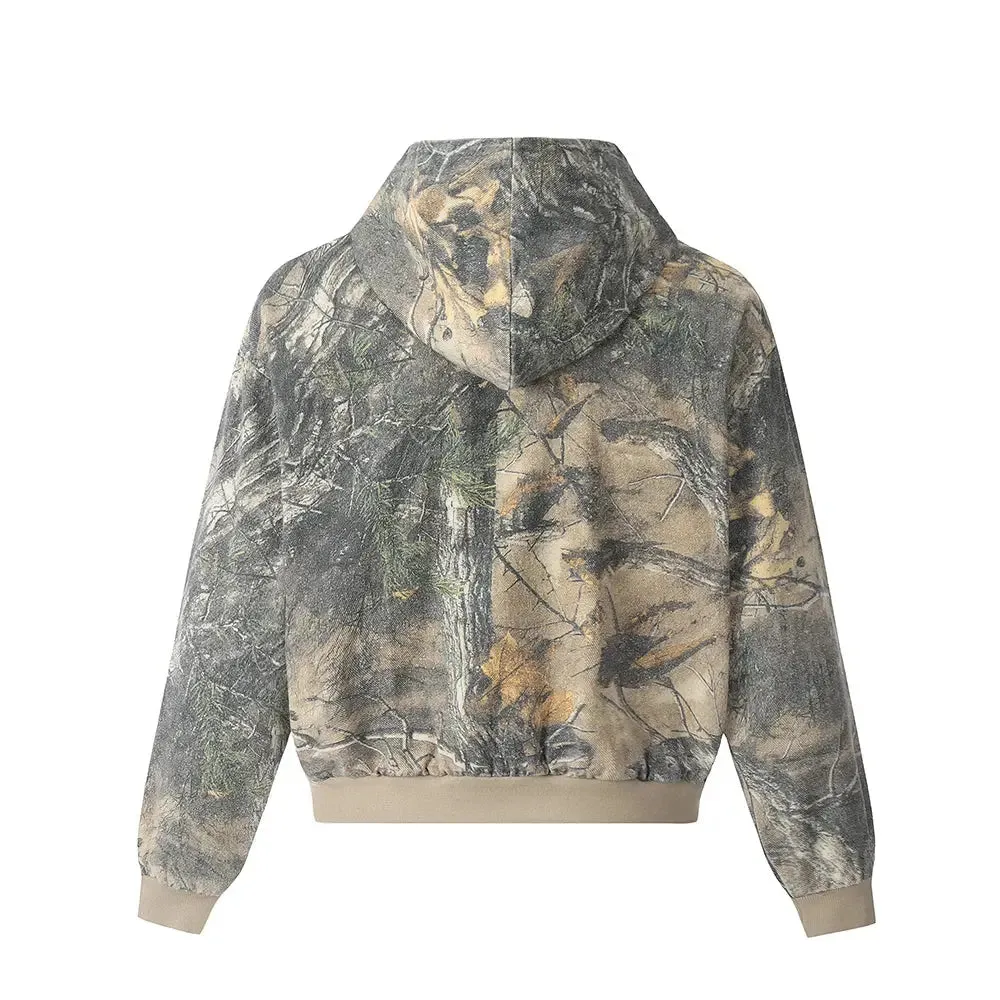 Vintage Camouflage Zipper Hooded Jacket