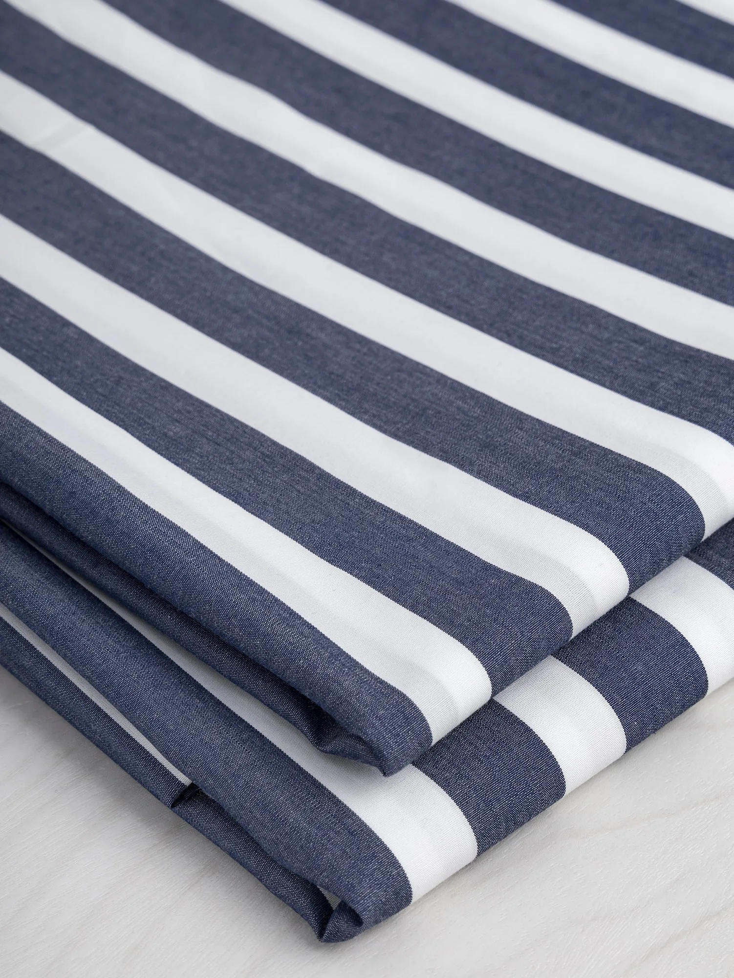 Wide Stripe Cotton Poplin Shirting - Navy   White - Swatch