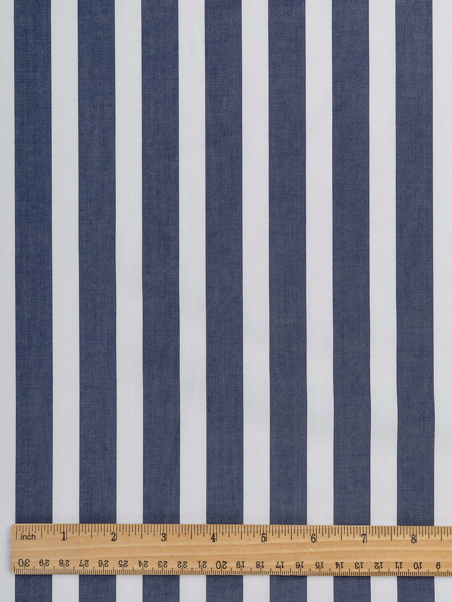 Wide Stripe Cotton Poplin Shirting - Navy   White - Swatch