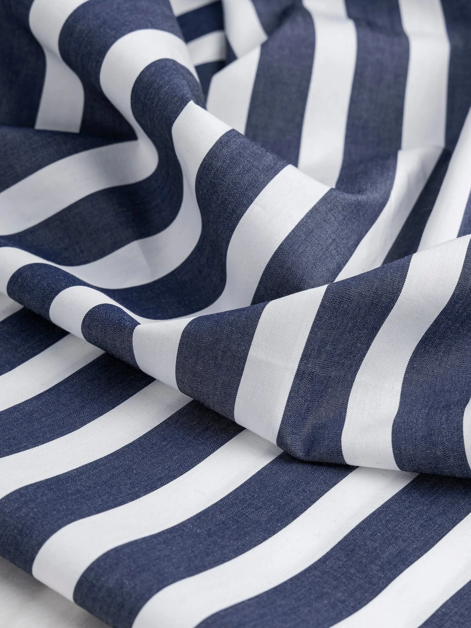 Wide Stripe Cotton Poplin Shirting - Navy   White - Swatch