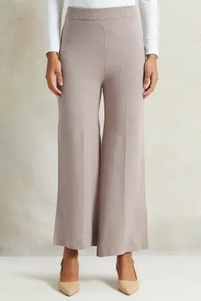Women Beige Brown Wide Leg Knit Trouser