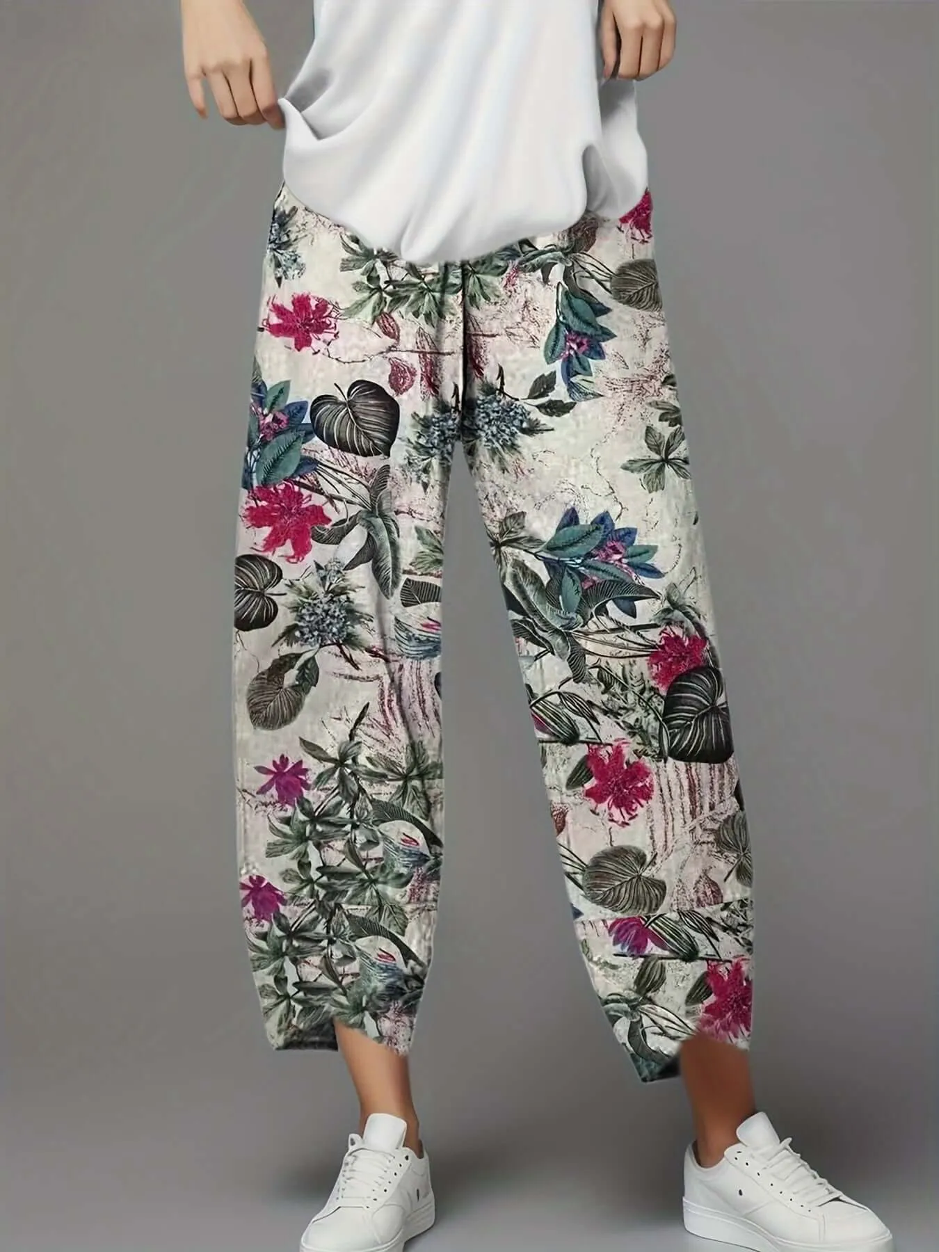 Women's Wide Leg Cropped Trousers: Relaxed Fit, Asymmetric Hem