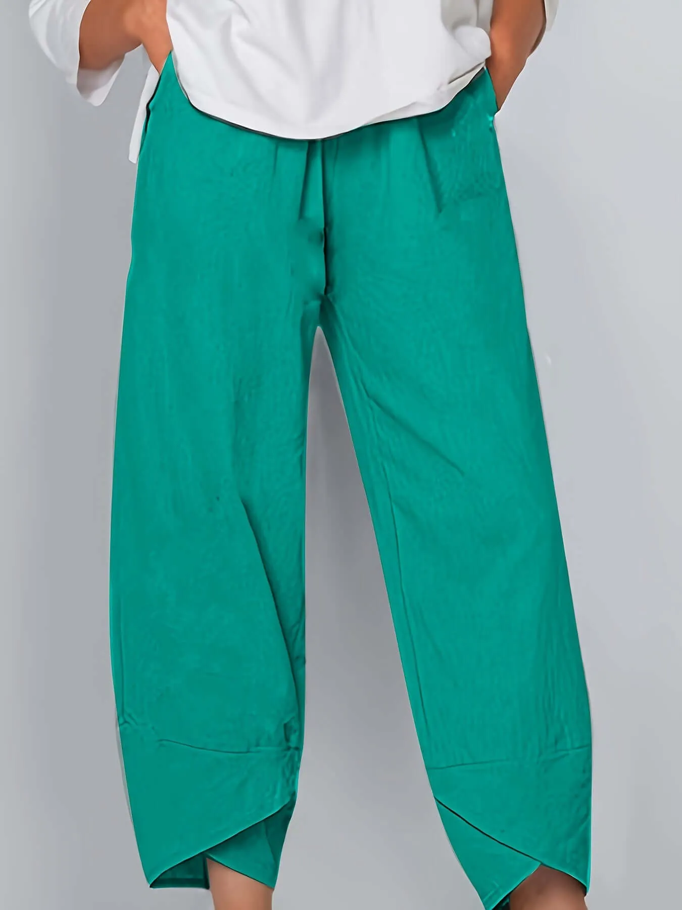 Women's Wide Leg Cropped Trousers: Relaxed Fit, Asymmetric Hem