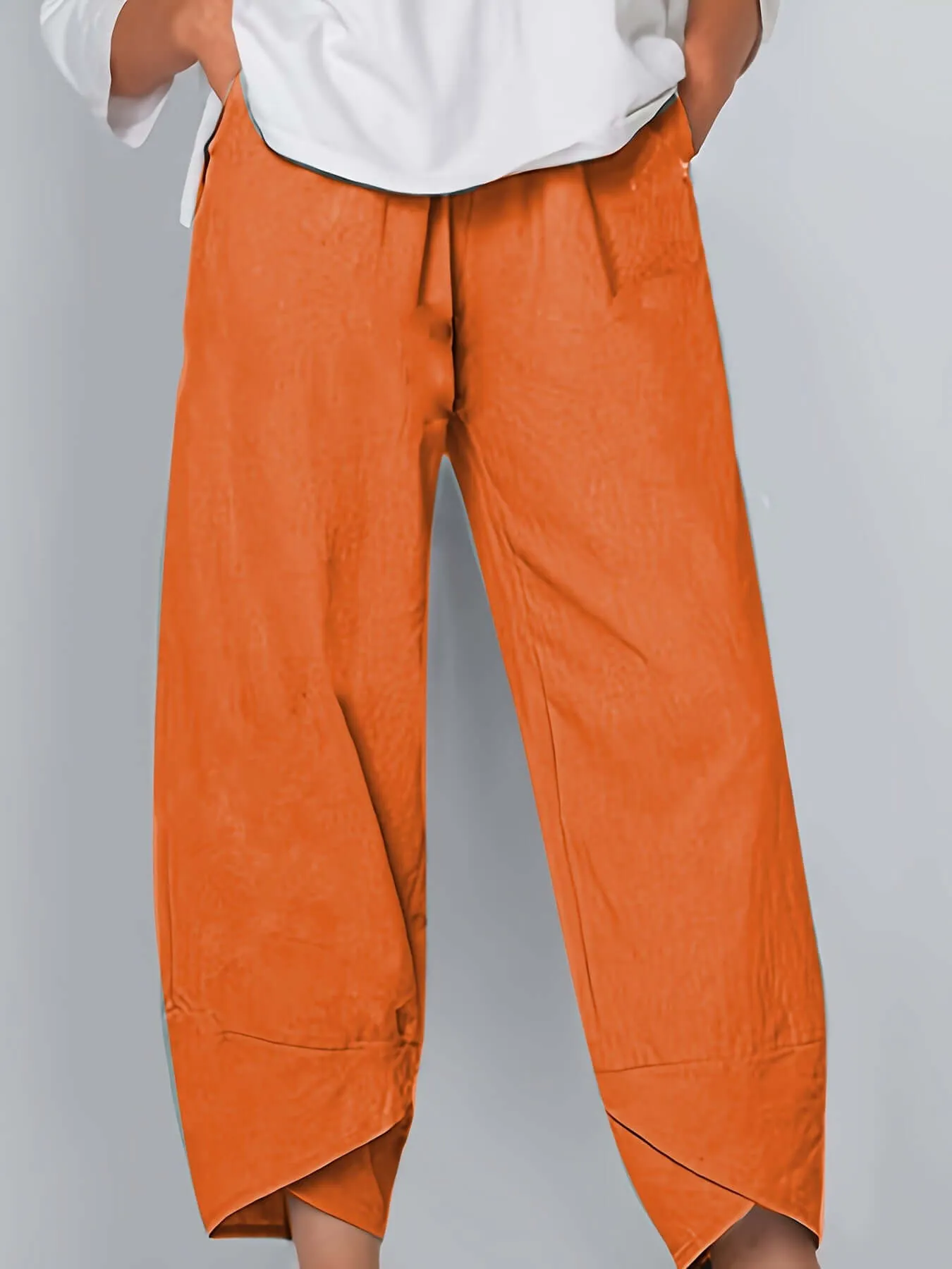 Women's Wide Leg Cropped Trousers: Relaxed Fit, Asymmetric Hem