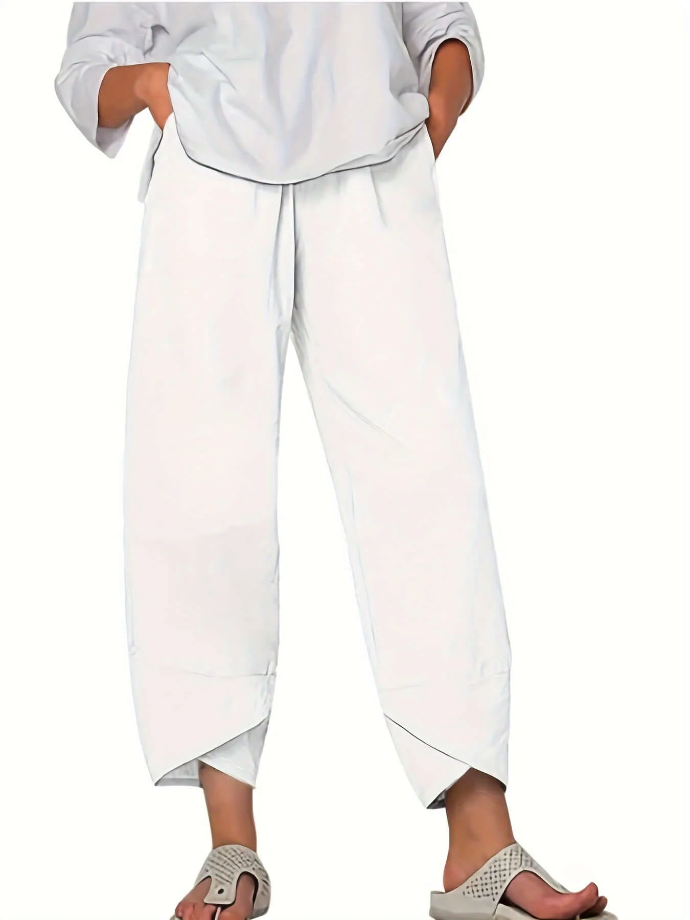 Women's Wide Leg Cropped Trousers: Relaxed Fit, Asymmetric Hem